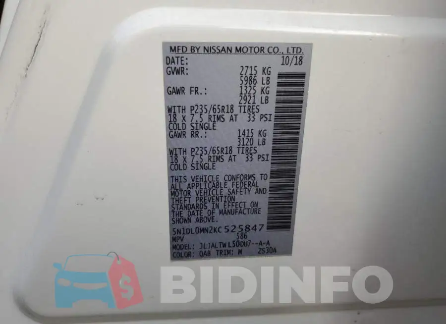 5N1DL0MN2KC525847 Photo# 14