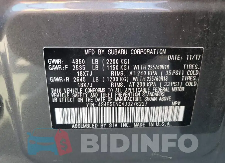 4S4BSENC4J3276227 Photo# 10