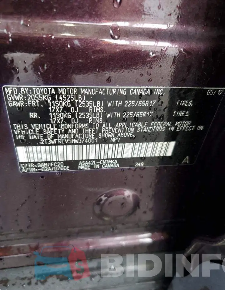 2T3WFREV5HW374001 Photo# 14