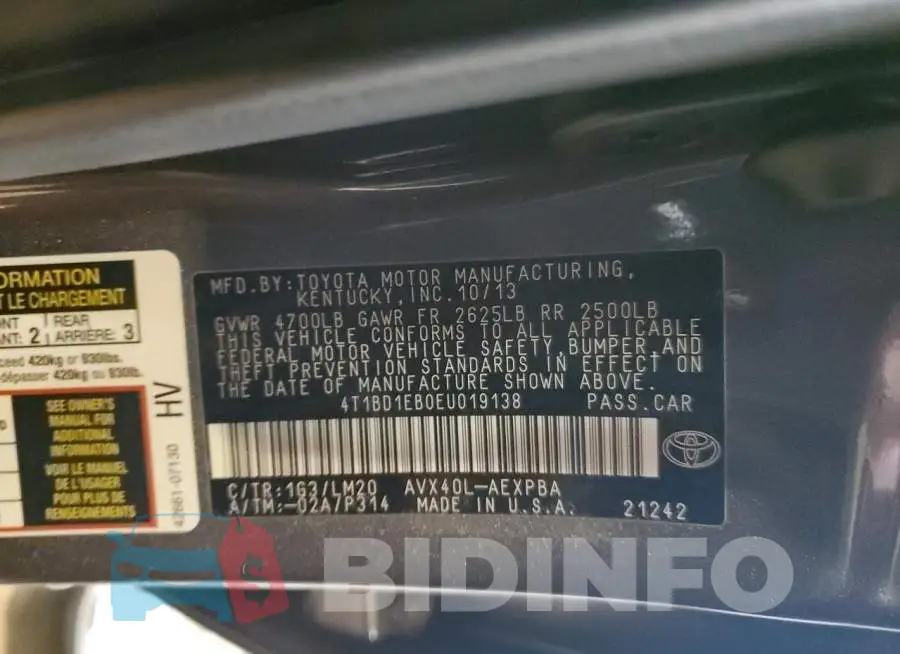 4T1BD1EB0EU019138 Photo# 13