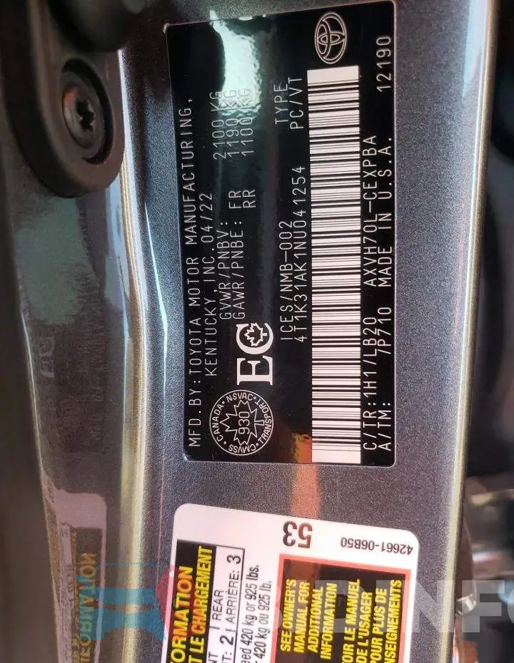 4T1K31AK1NU041254 Photo# 12