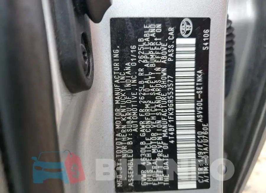 4T4BF1FK9GR553577 Photo# 12