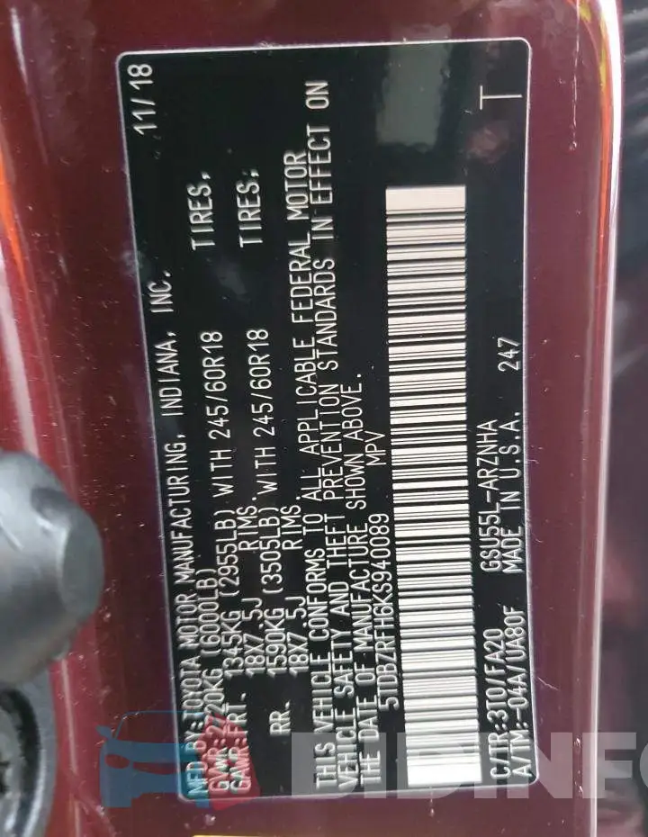 5TDBZRFH6KS940089 Photo# 14