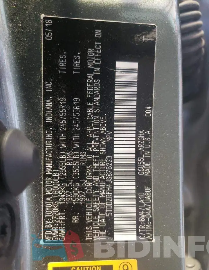 5TDDZRFH4JS876223 Photo# 10