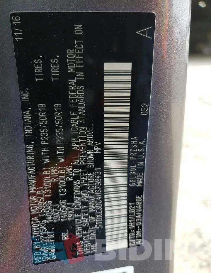 5TDXZ3DC4HS799431 Photo# 13