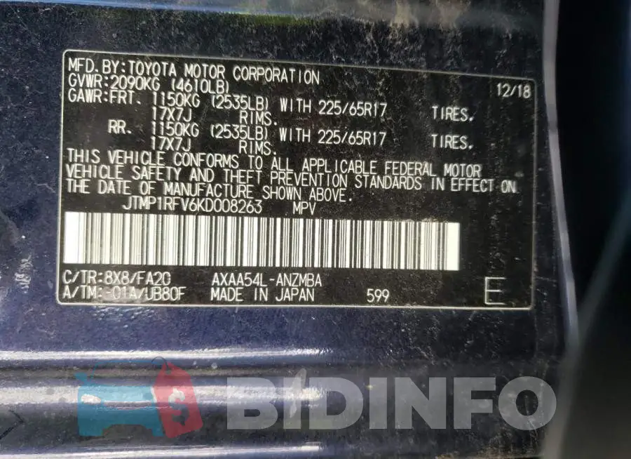 JTMP1RFV6KD008263 Photo# 14