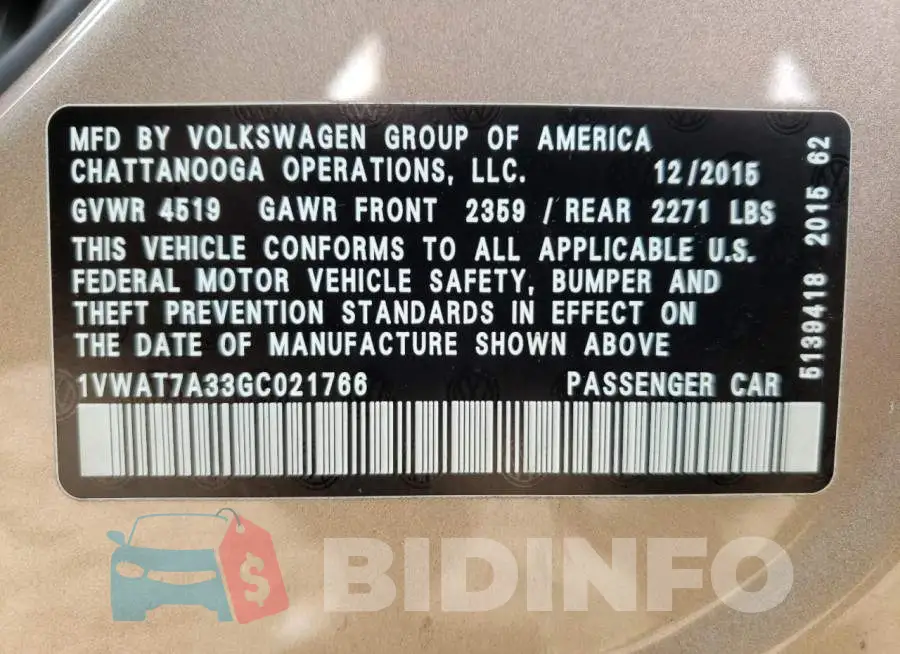 1VWAT7A33GC021766 Photo# 10