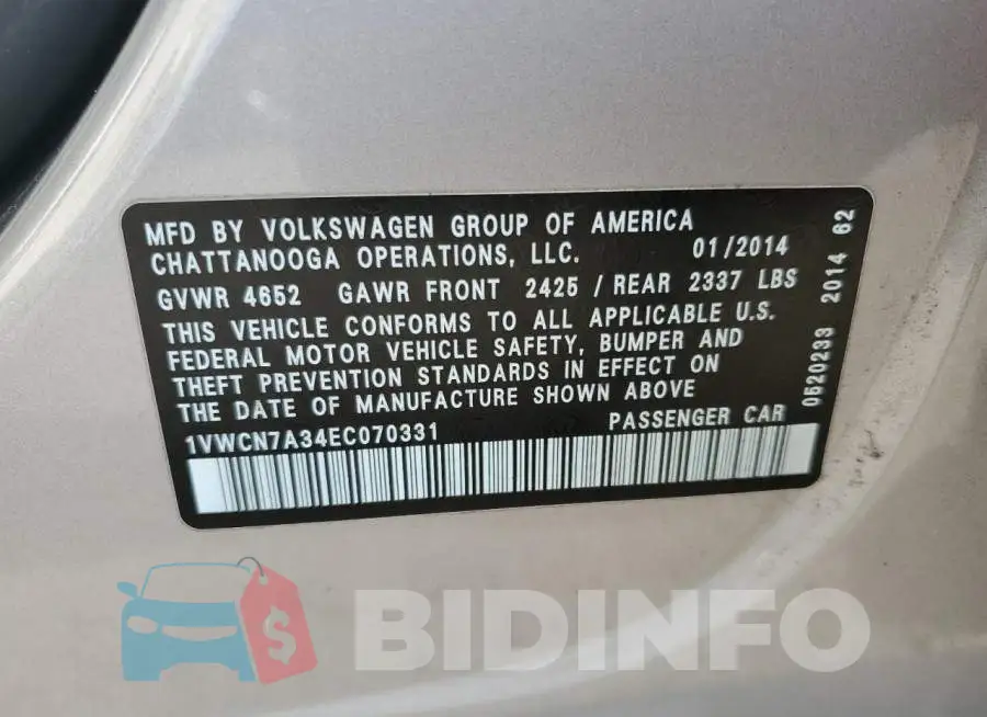 1VWCN7A34EC070331 Photo# 10