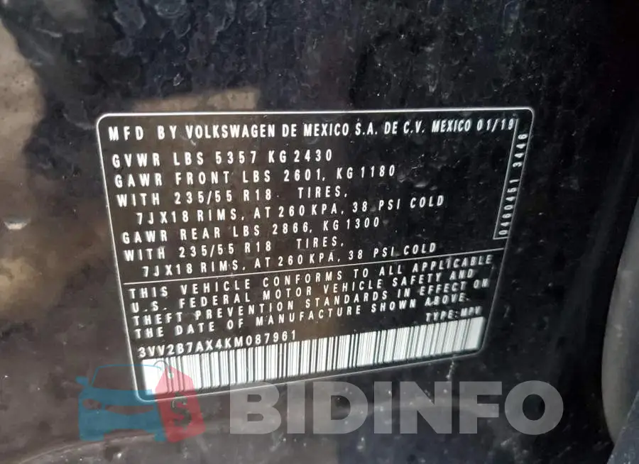 3VV2B7AX4KM087961 Photo# 13