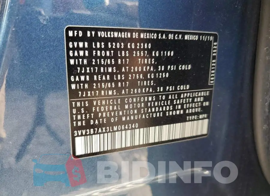 3VV3B7AX3LM064340 Photo# 13