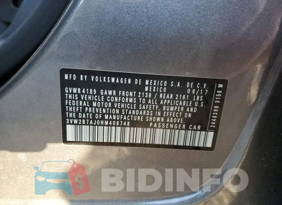 3VW2B7AJ0HM408748 Photo# 12