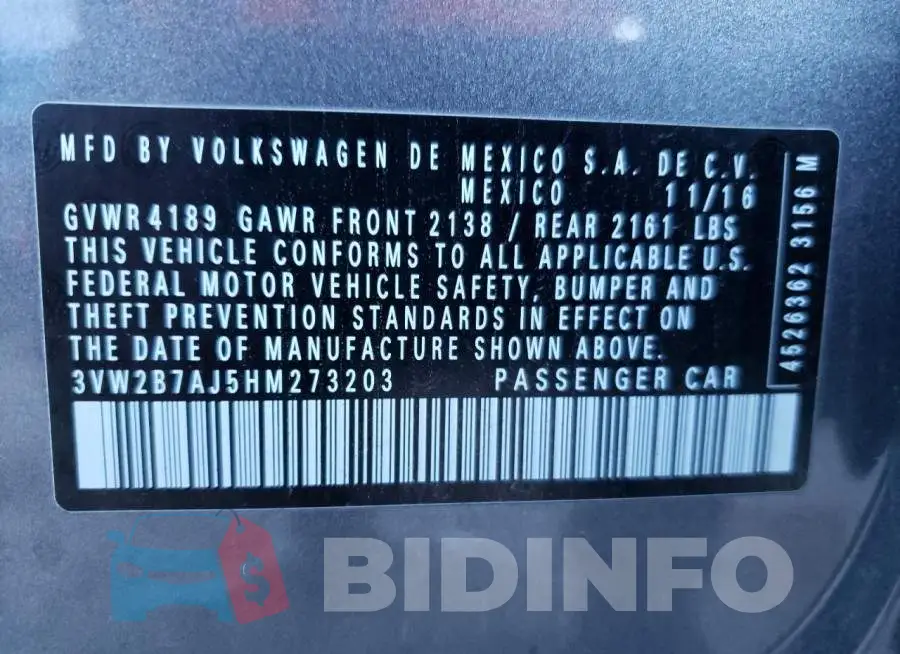 3VW2B7AJ5HM273203 Photo# 10