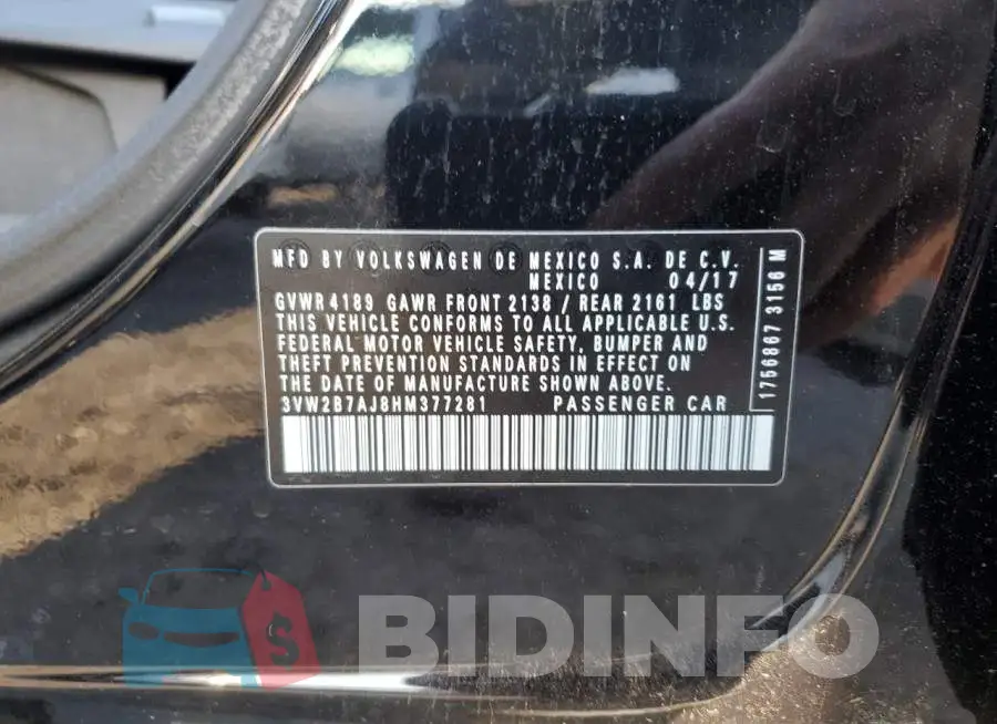 3VW2B7AJ8HM377281 Photo# 12