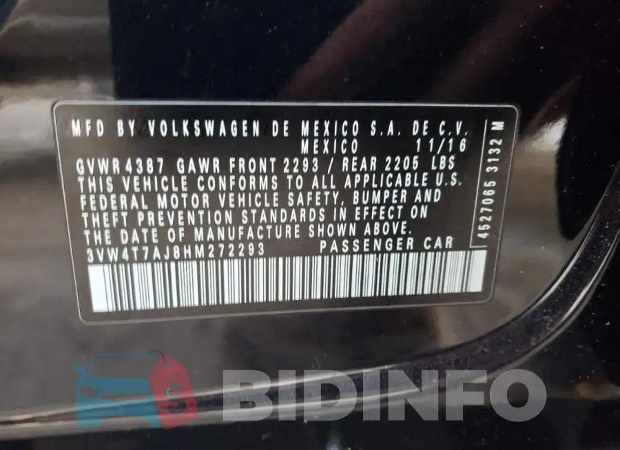 3VW4T7AJ8HM272293 Photo# 12