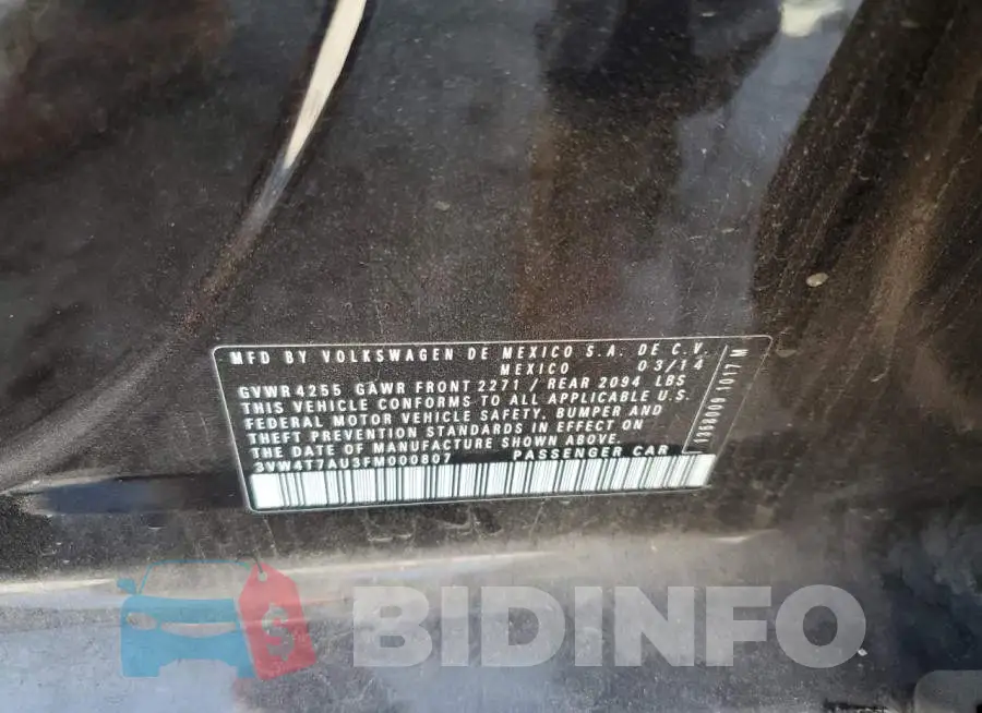 3VW4T7AU3FM000807 Photo# 10