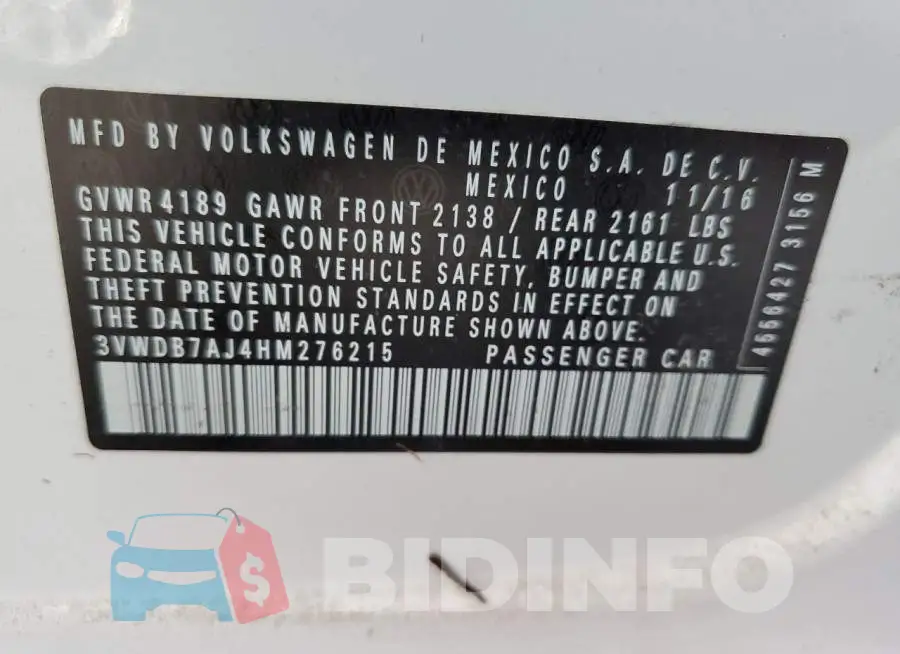 3VWDB7AJ4HM276215 Photo# 10