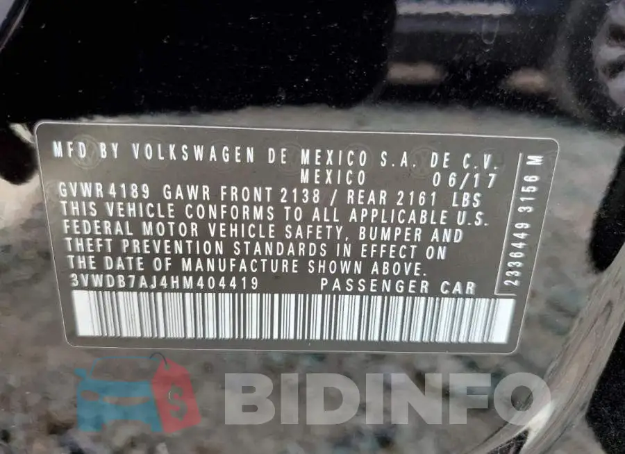 3VWDB7AJ4HM404419 Photo# 12