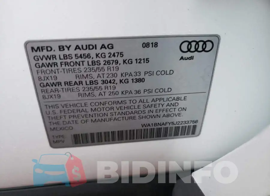 WA1BNAFY5J2233756 Photo# 10