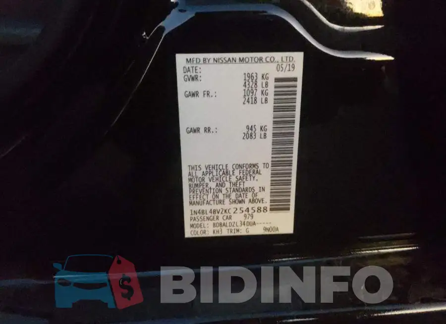 1N4BL4BV2KC254588 Photo# 13