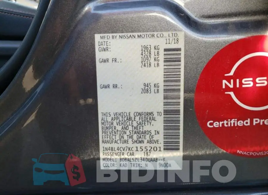 1N4BL4CV7KC155201 Photo# 10