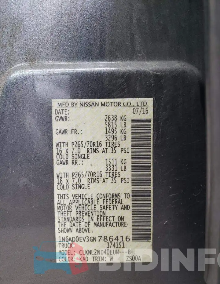 1N6AD0EV3GN786416 Photo# 12