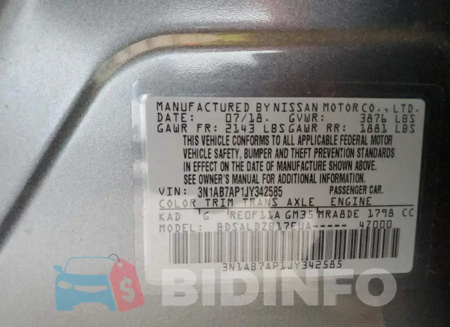 3N1AB7AP1JY342585 Photo# 13