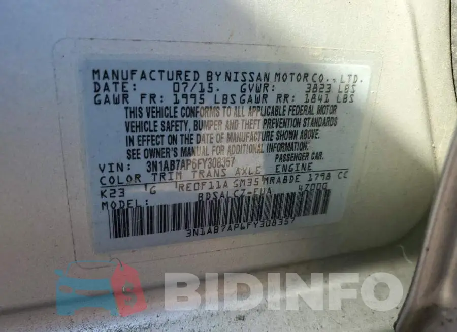 3N1AB7AP6FY308357 Photo# 12