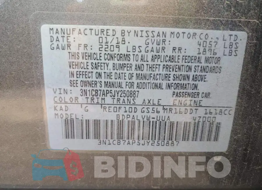 3N1CB7AP5JY250887 Photo# 13