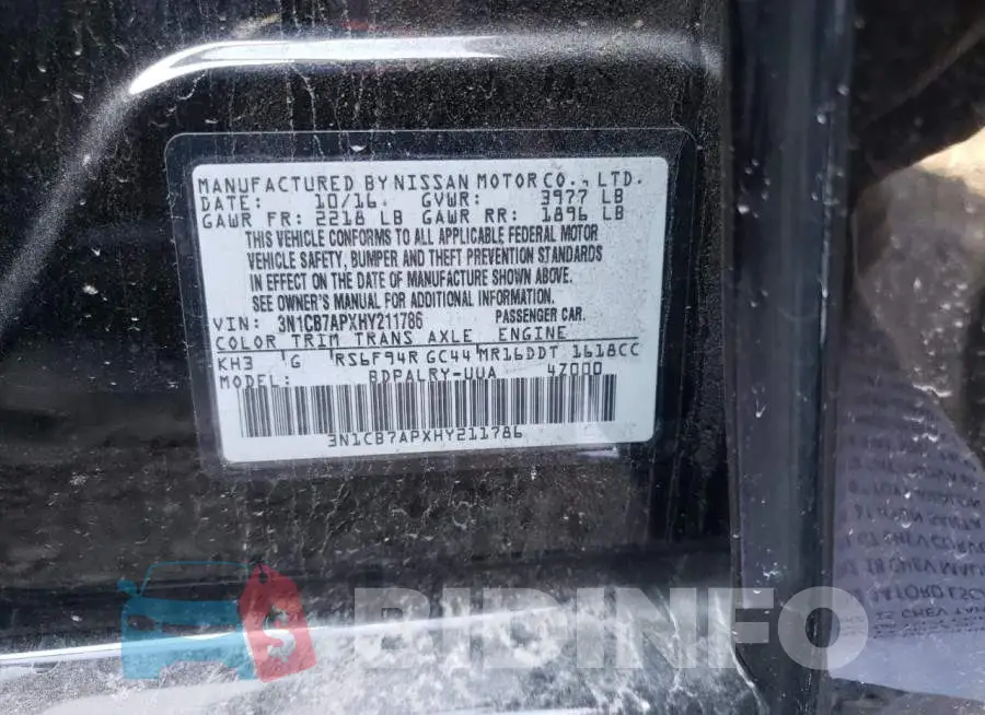 3N1CB7APXHY211786 Photo# 10
