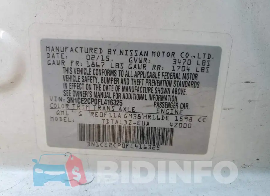 3N1CE2CP0FL416325 Photo# 12