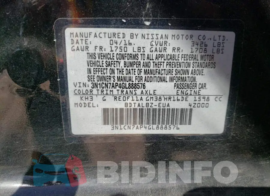 3N1CN7AP4GL888576 Photo# 10