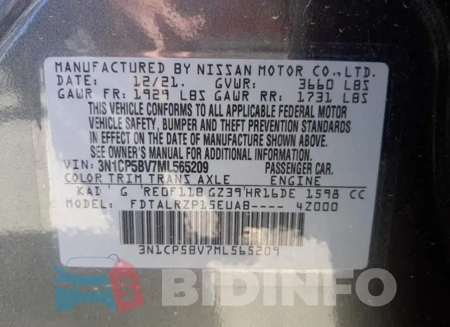 3N1CP5BV7ML565209 Photo# 10