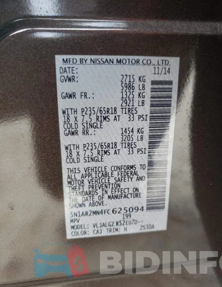 5N1AR2MN4FC625094 Photo# 10