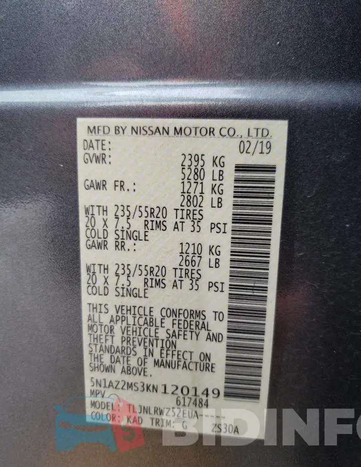 5N1AZ2MS3KN120149 Photo# 10
