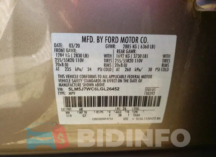 5LM5J7WC6LGL26452 Photo# 10