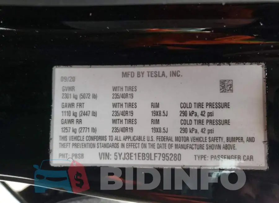 5YJ3E1EB9LF795280 Photo# 12