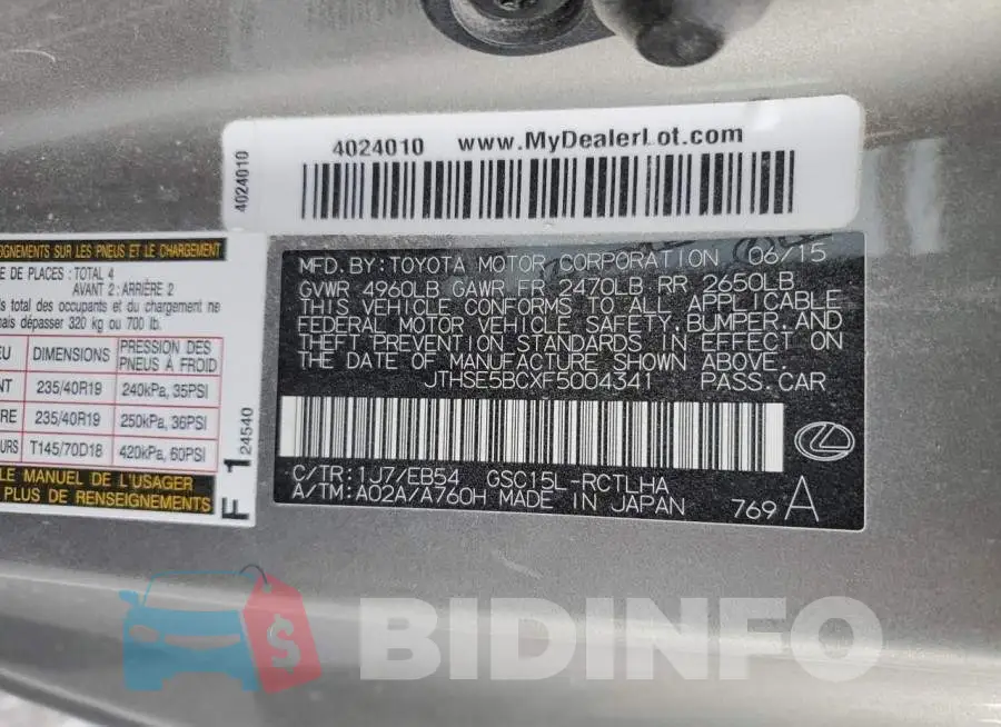 JTHSE5BCXF5004341 Photo# 12