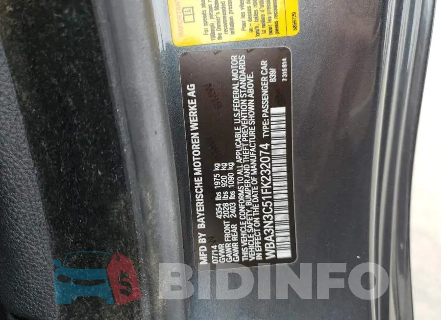 WBA3N3C51FK232074 Photo# 12