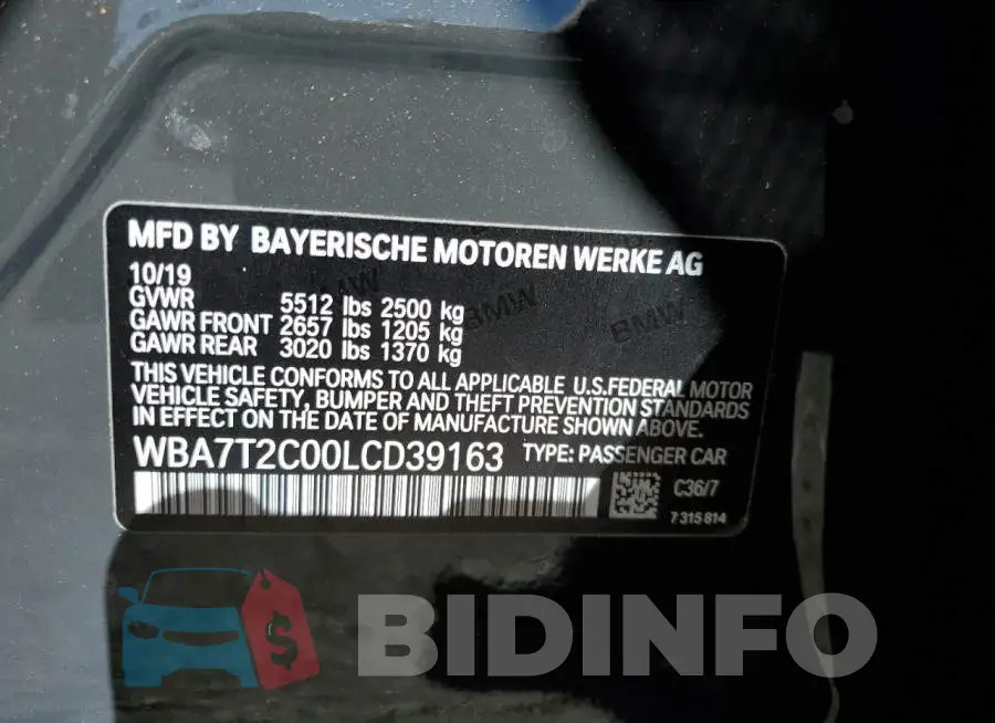 WBA7T2C00LCD39163 Photo# 12