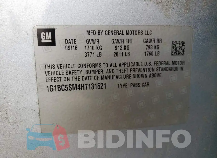 1G1BC5SM4H7131621 Photo# 10