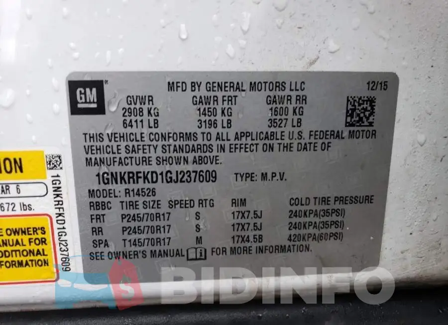 1GNKRFKD1GJ237609 Photo# 13