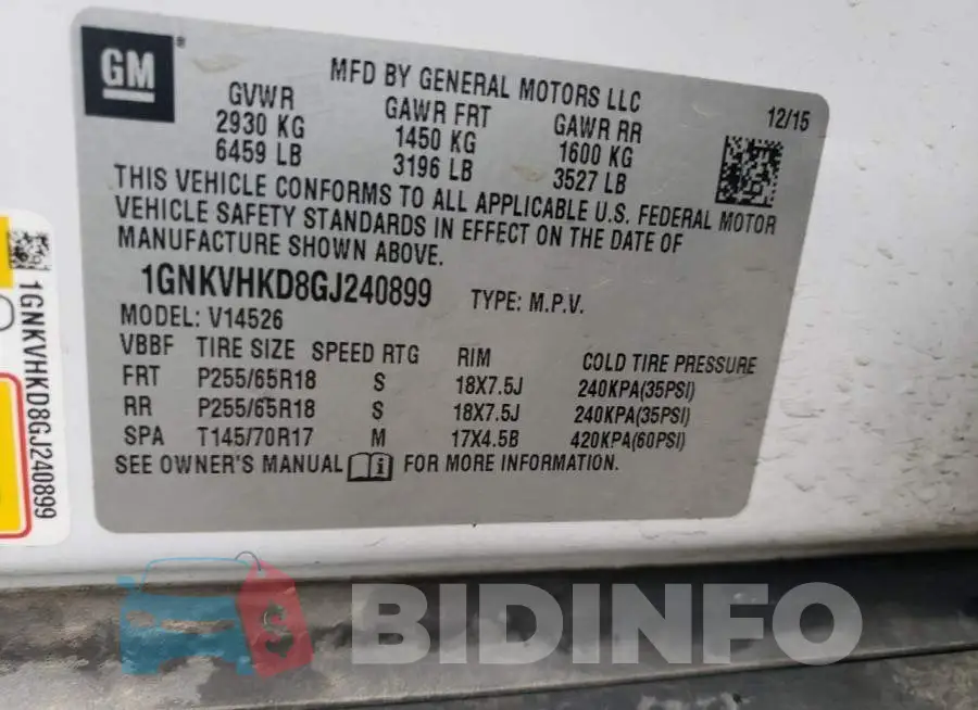 1GNKVHKD8GJ240899 Photo# 13