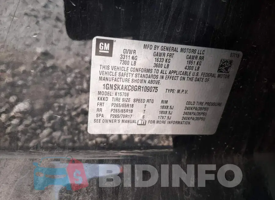 1GNSKAKC8GR109075 Photo# 10