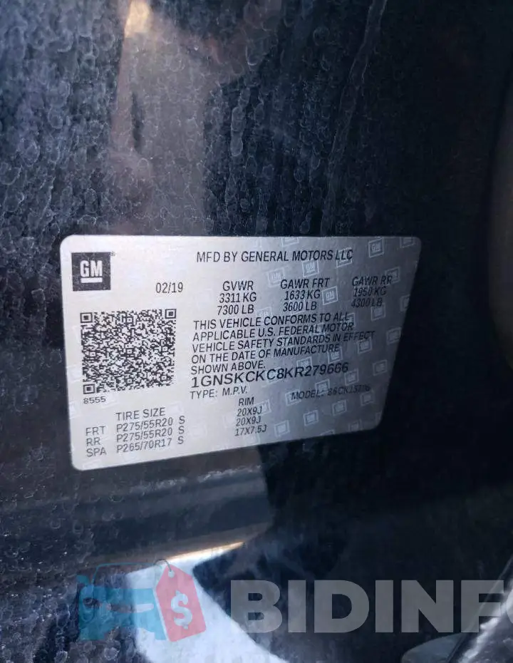 1GNSKCKC8KR279666 Photo# 14