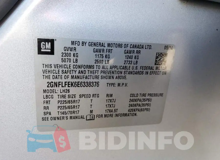 2GNFLFEK6E6338376 Photo# 10
