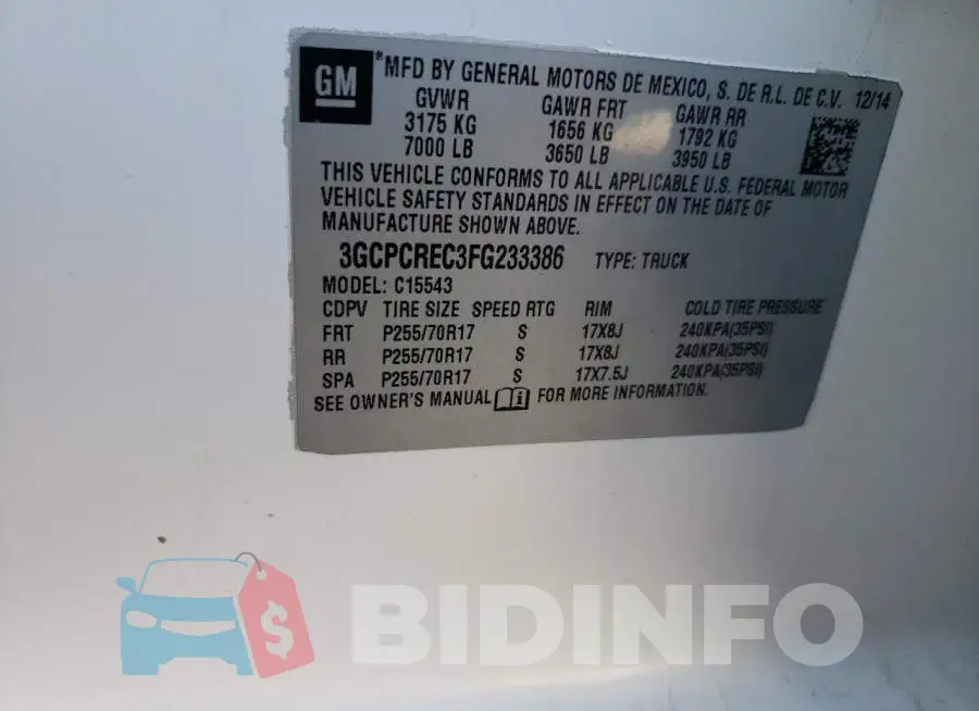 3GCPCREC3FG233386 Photo# 12