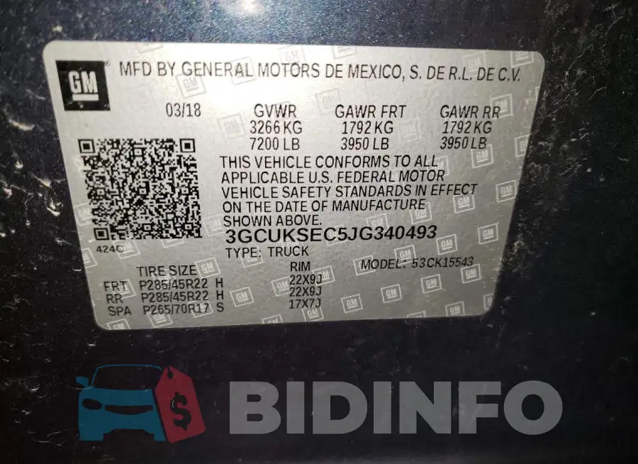 3GCUKSEC5JG340493 Photo# 12