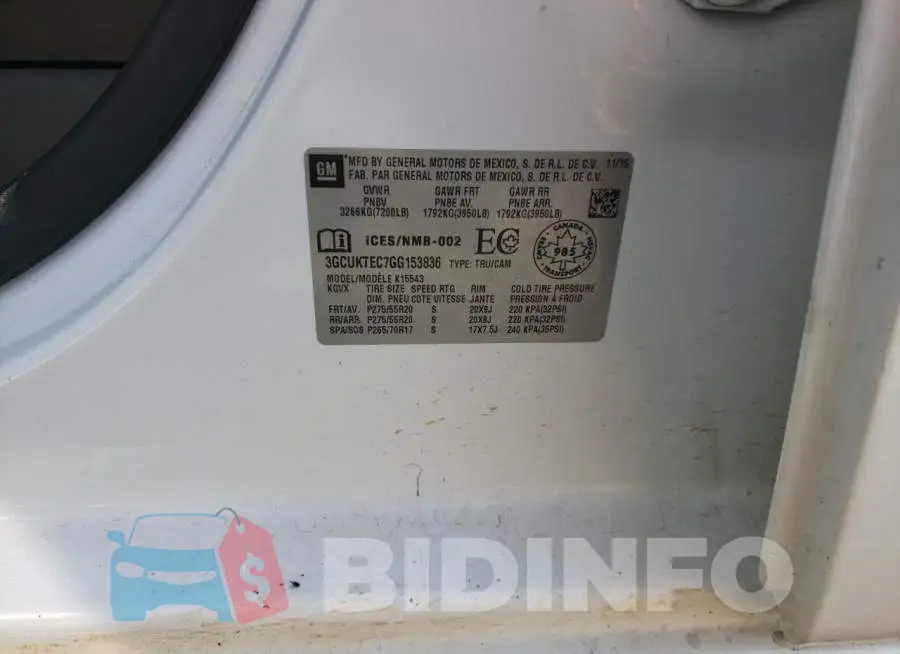 3GCUKTEC7GG153836 Photo# 12