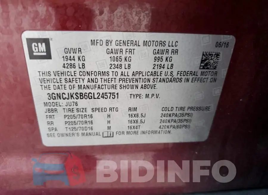 3GNCJKSB6GL245751 Photo# 13