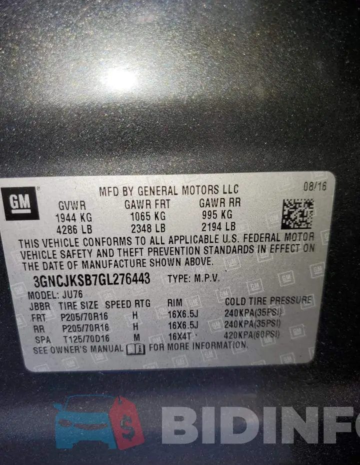 3GNCJKSB7GL276443 Photo# 14